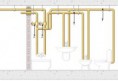 Instalación interior de fontanería para cuarto de baño con dotación para: inodoro, lavabo sencillo, bañera, bidé, realizada con cobre rígido, para la red de agua fría y caliente.